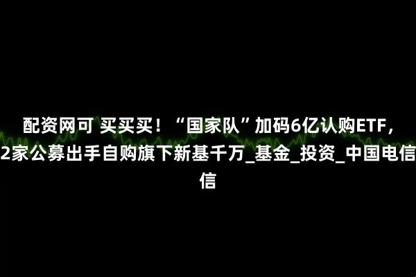 配资网可 买买买！“国家队”加码6亿认购ETF，2家公募出手自购旗下新基千万_基金_投资_中国电信